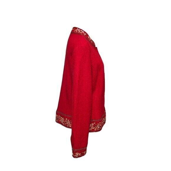 Red Wool Jacket Blazer Ethnic Bohemian Button Down Sequin Embroidery Sz… - Picture 4 of 9
